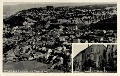 Ak Brombach im Wiesental Lörrach Baden, Luftaufnahme von Brombach, Gasthaus Ochsen, Häuseransicht