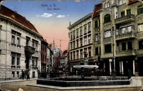 Ak Halle an der Saale, Alter Markt, Brunnen