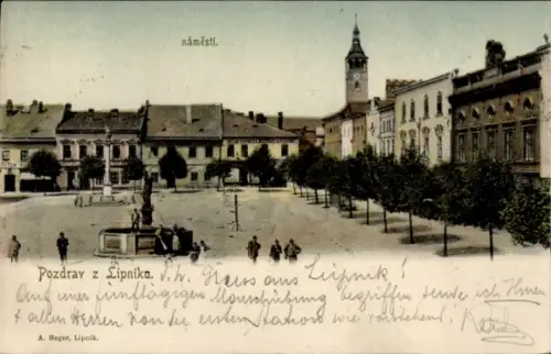 Ak Lipník nad Bečvou Leipnik Region Olmütz, Platz, Brunnen