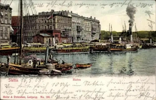 Ak Szczecin Stettin Pommern, Hafen, Dampfer