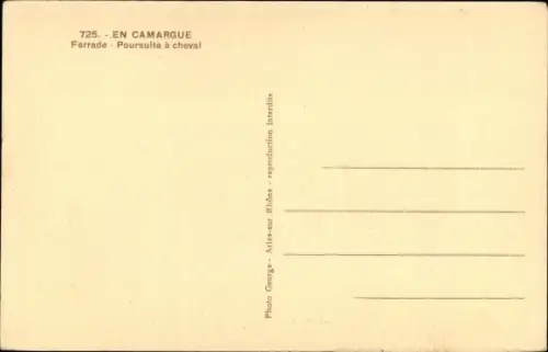 Ak En Camargue, Ferrade, Verfolgung zu Pferd