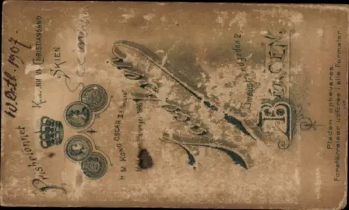 CdV Seemann in wetterfester Kleidung, Portrait, Fotograf Jacobsen, Bergen Norwegen