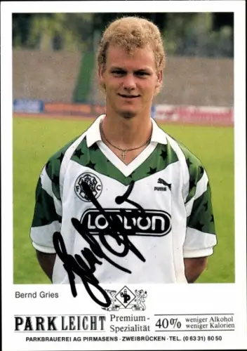 Autogrammkarte Fußballer Bernd Gries, FC Homburg, Autogramm