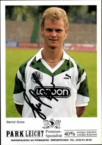 Autogrammkarte Fußballer Bernd Gries, FC Homburg, Autogramm