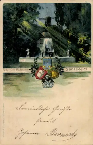 Litho Potsdam, Schloss Sanssouci, Historische Windmühle