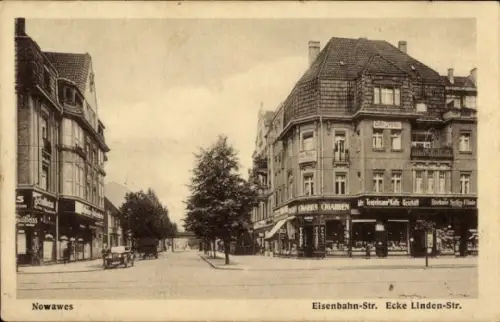 Ak Nowawes Babelsberg Potsdam, Eisenbahnstraße Ecke Lindenstraße, Tengelmann Kaffeegeschäft