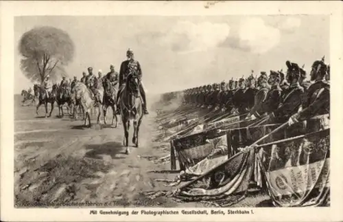 Künstler Ak von Roessler, A., Die erbeuteten Fahnen auf dem Tempelhofer Felde