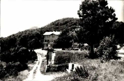 Foto Ak Wohnhaus, Straße, Hügel