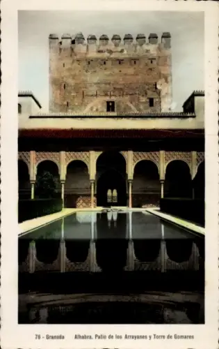 Ak Granada Andalusien Spanien, Alhambra, Patio de los Arrayanes, Torre de Gomares, Granada