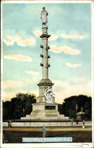 Ak New York City USA, Columbus Monument, Statue, Park, Menschen, 