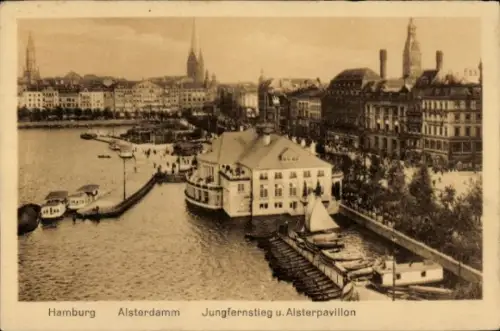 Ak Hamburg Mitte Neustadt, Alsterdamm, Jungfernstieg, Alsterpavillon