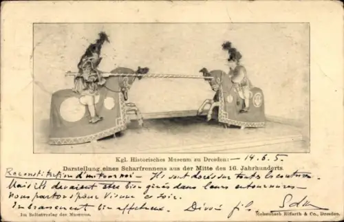Ak Dresden Altstadt, Museum, Darstellung eines Scharfrennens aus der Mitte des 16. Jahrhunderts