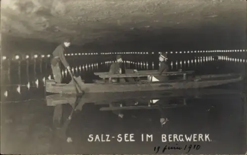 Foto Ak Schönau am Königssee bei Berchtesgaden Oberbayern, Salzsee im Bergwerk, Boot