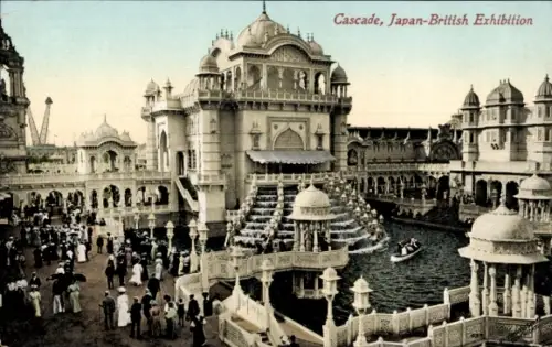 Ak London City, Japan British Exhibition 1910, Cascade, Ausstellungsgelände, Besucher