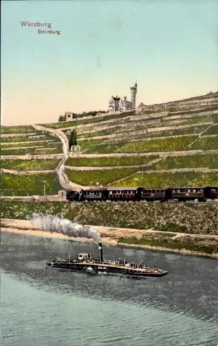 Ak Würzburg am Main Unterfranken, Steinburg, Dampfer