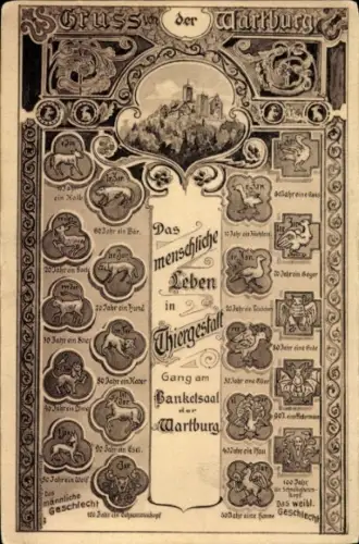 Ak Lutherstadt Eisenach in Thüringen, Wartburg, Das menschliche Leben in Thiergestalt