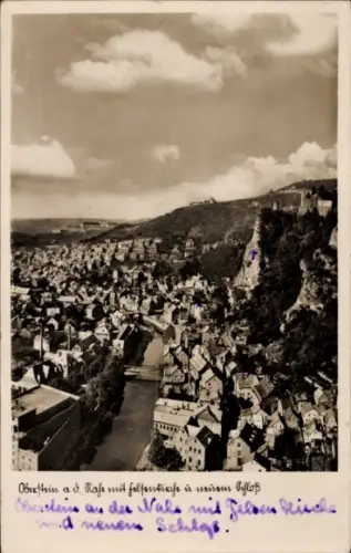 Ak Idar Oberstein an der Nahe, Panorama, Felsenkirche, Schloss