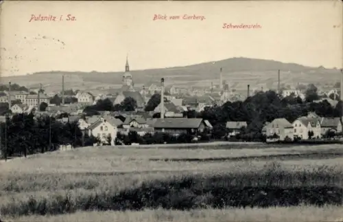 Ak Schwedenstein bei Pulsnitz, Pulsnitz i. Sa., Blick vom Eierberg, Schwedenstein