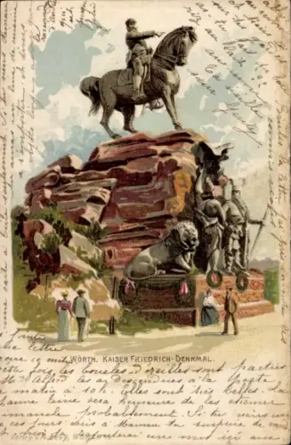 Litho Wœrth sur Sauer Woerth Wörth an der Sauer Elsass Bas Rhin, Kaiser Friedrich Denkmal