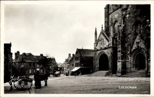 Ak Locronan Finistère, Partie im Ort, Kirche, Pferdekarren
