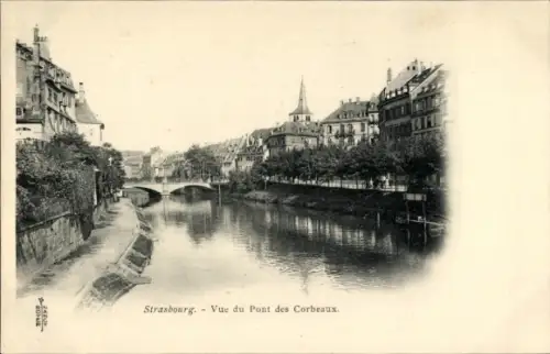 Ak Strasbourg Straßburg Elsass Bas Rhin, Schwarzer Fluss, Brücke, Häuser, Bäume, Stadtansicht