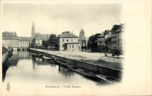 Ak Strasbourg Straßburg Elsass Bas Rhin,  Petite France, Fluss, Häuser, Boote