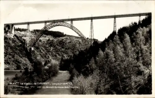 Ak Garabit Ruynes Cantal, Viadukt, Brücke, Fluss, Bäume, Schwarz-Weiß-Foto