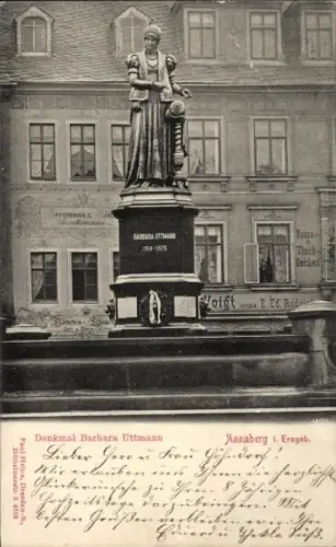 Ak Annaberg Buchholz im Erzgebirge, Denkmal Barbara Uttmann