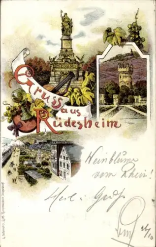 Litho Rüdesheim am Rhein, Niederwald Nationaldenkmal, Straßenpartie