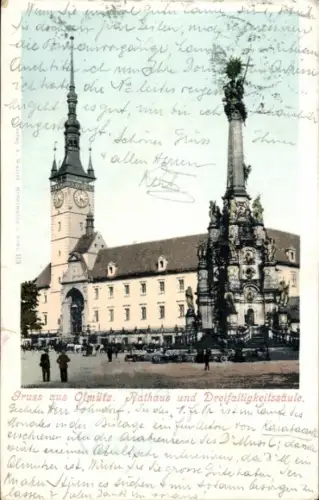 Ak Olomouc Olmütz Stadt, Rathaus und Dreifaltigkeitssäule