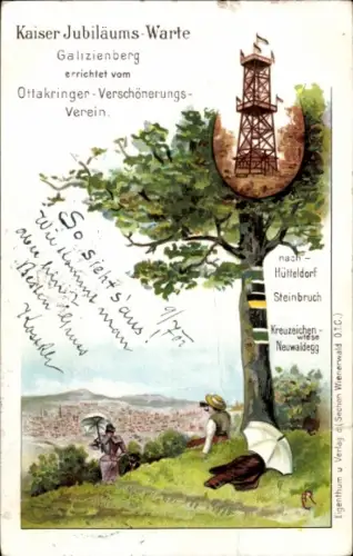 Künstler Ak Wien 16 Ottakring, Kaiser Jubiläums-Warte auf dem Galizienberg