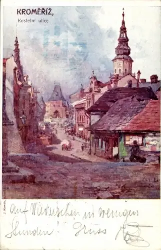 Künstler Ak Kroměříž Kremsier Region Zlin, Kostelní ulice