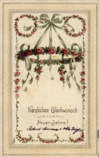 Ak Neujahr, Kranz aus Rosen