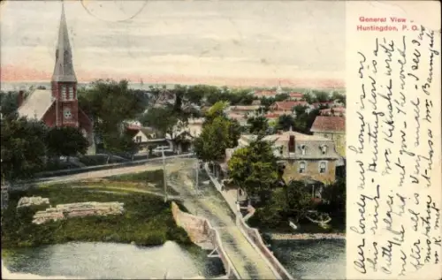 Ak Huntingdon Québec Kanada, Gesamtansicht, Kirche