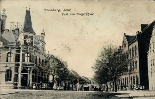 Ak Nienburg an der Saale, Post und Bürgerschule