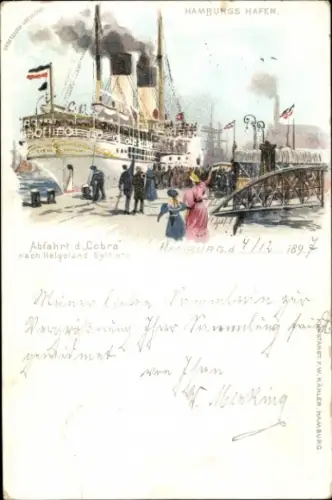 Litho Hamburg, HAPAG Dampfer Cobra, Seebäderdienst