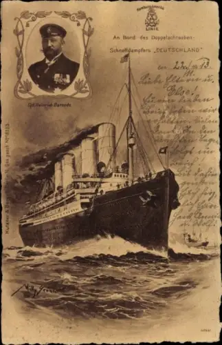 Künstler Ak Stöwer, Willy, Dampfer Deutschland, HAPAG, Kapitän Heinrich Barends, Portrait