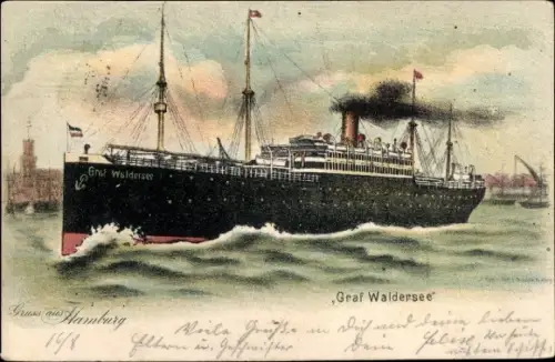Künstler Ak Dampfschiff Graf Waldersee, HAPAG