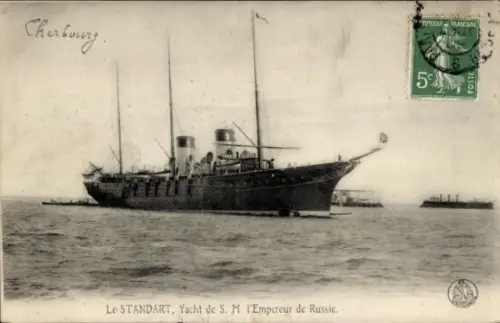 Ak Cherbourg Manche, Das Bild zeigt ein Schiff namens Le Standart. Es ist die Yacht des russis...