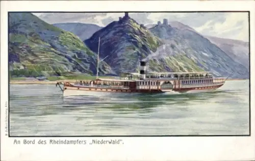 Künstler Ak Dampfer Niederwald auf dem Rhein, Köln Düsseldorfer Rhein Dampfschifffahrt