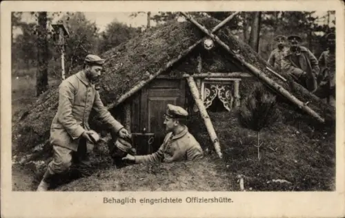 Ak Aus den Vogesen, Behaglich eingerichtete Offiziershütte, I WK