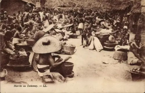 Ak Dahomey Benin, Marché, Marktszene, Händler