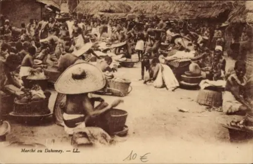 Ak Dahomey Benin, Marché, Marktszene, Händler