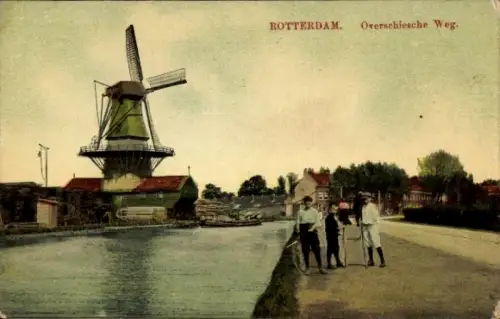 Ak Rotterdam Südholland Niederlande, Overschiescheweg, Windmühle