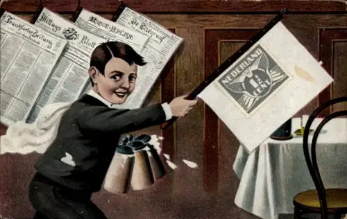 Leporello Ak Apeldoorn Gelderland, Kellner mit Bierkrügen, Zeitung