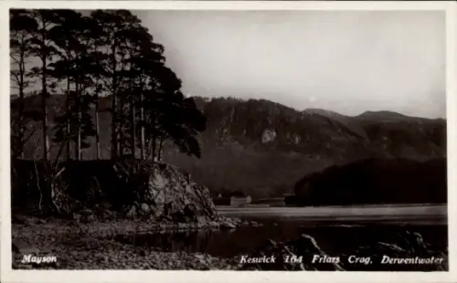 Ak Keswick Cumbria England, Bäume, Berglandschaft, Derwentwater, Friars Crag, Keswick