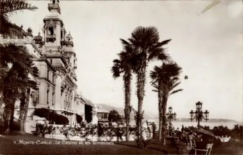 Ak Monte Carlo Monaco,  Casino, Palmen, Terrasse, Meer