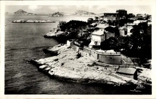 Ak Marseille Bouches du Rhône, Küstenansicht, Häuser am Wasser,  Maldormé, Inseln im Hintergrund