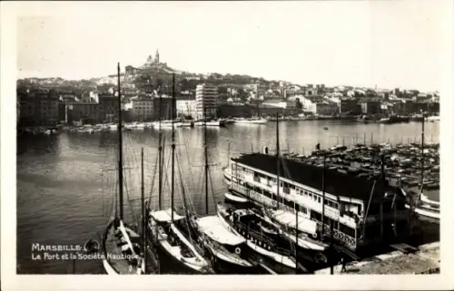 Ak Marseille Bouches du Rhône,  Hafen, Boote, Stadtansicht, Société Nautique