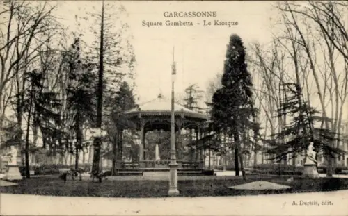 Ak Carcassonne Aude,  Square Gambetta, Le Kiosque, Bäume, Skulpturen